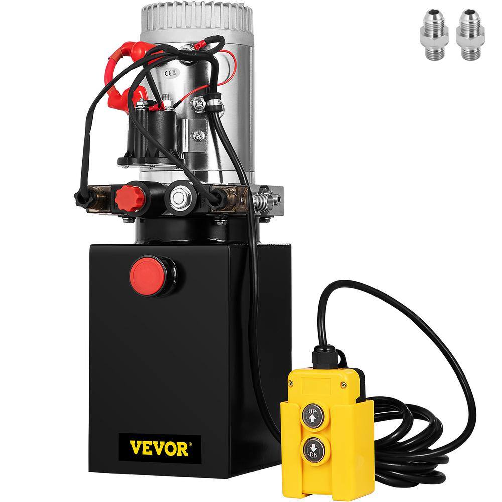 VEVOR 8 qt. 12-Volt Hydraulic Power Unit Pump Hydraulic Dump Trailer Pump DC Single Acting for Stackers Lifting Platforms 8LCZYYBTXDZY00001V0