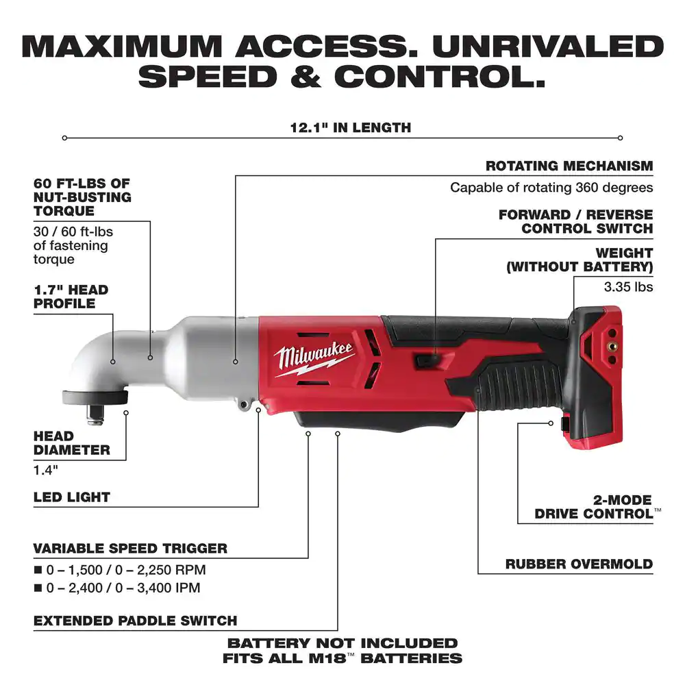 Milwaukee M18 18V Lithium-Ion Cordless 3/8 in. 2-Speed Right Angle Impact Wrench (Tool-Only)