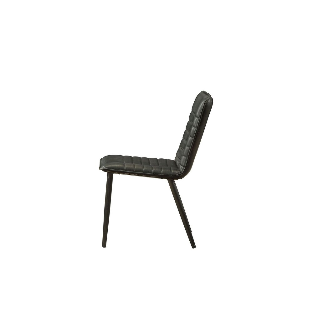 Hosmer Side Chair (Set 2) with Metal Tapered Leg  Black Top Grain Leather