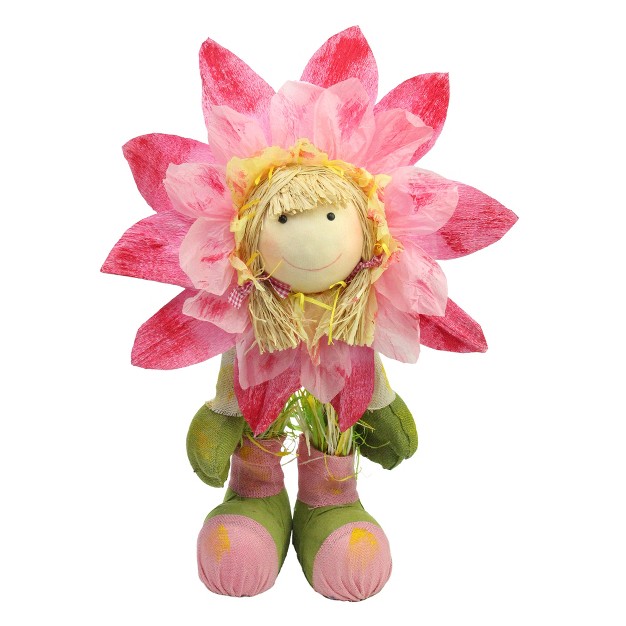 Pink Green And Yellow Spring Floral Standing Sunflower Girl Decorative Figure