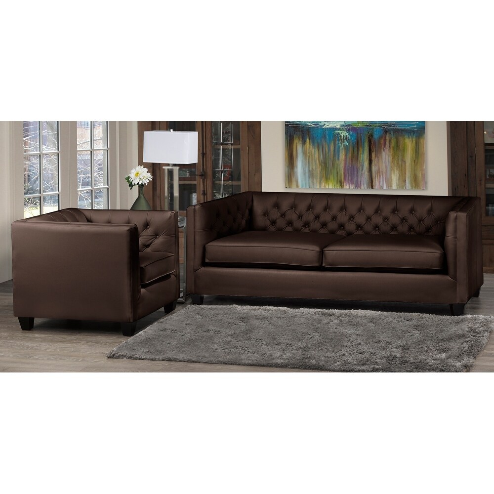 Windsor Top Grain Tufted Leather Sofa and Armchair Set