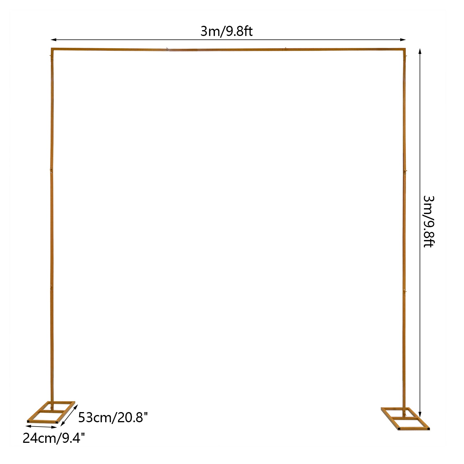 Anqidi Wedding Arch Stand with Bases, 9.8*9.8Ft Gold Square Metal Garden Archway Backdrop for Wedding Party Decoration