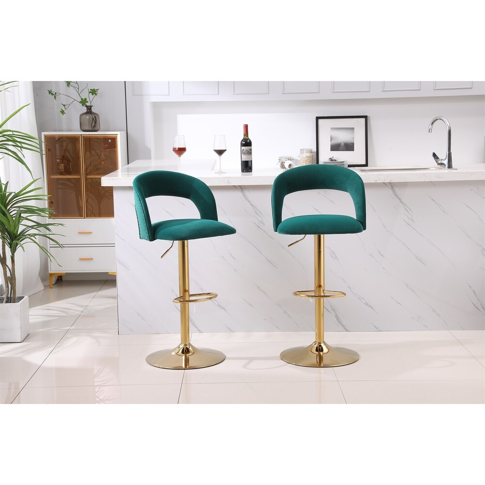 Bar Chairs Adjustable Tufted Stool with Back  Footrest