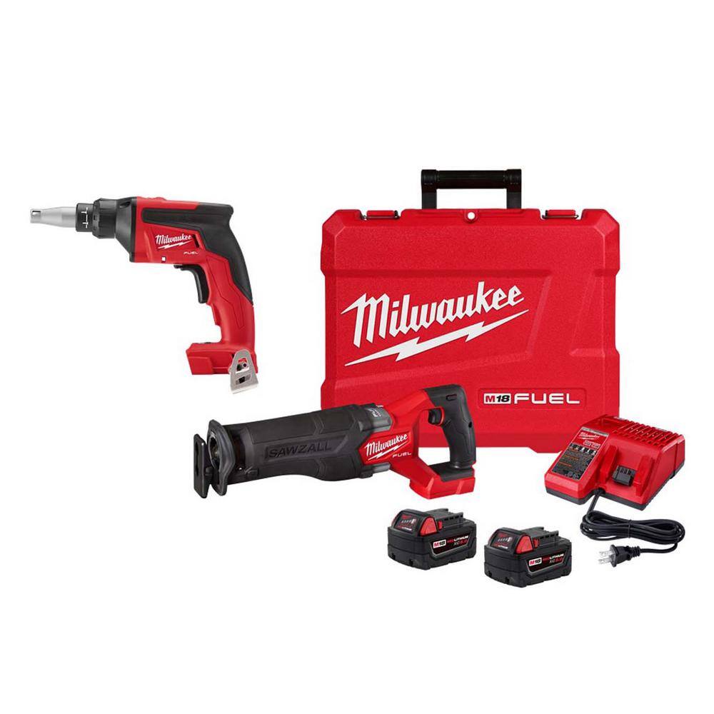 MW M18 FUEL 18-Volt Lithium-Ion Brushless Cordless SAWZALL Reciprocating Saw Kit with Drywall Screw Gun 2821-22-2866-20