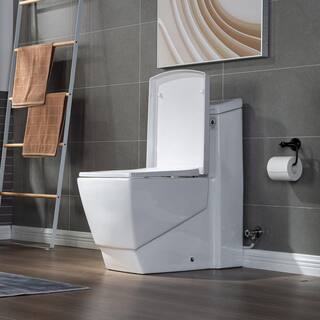 WOODBRIDGE Modern 1-piece 1.1 1.6GPF Dual Flush Square Elongated All-In One Toilet in White with Soft Closed Seat Included HB0920-BG