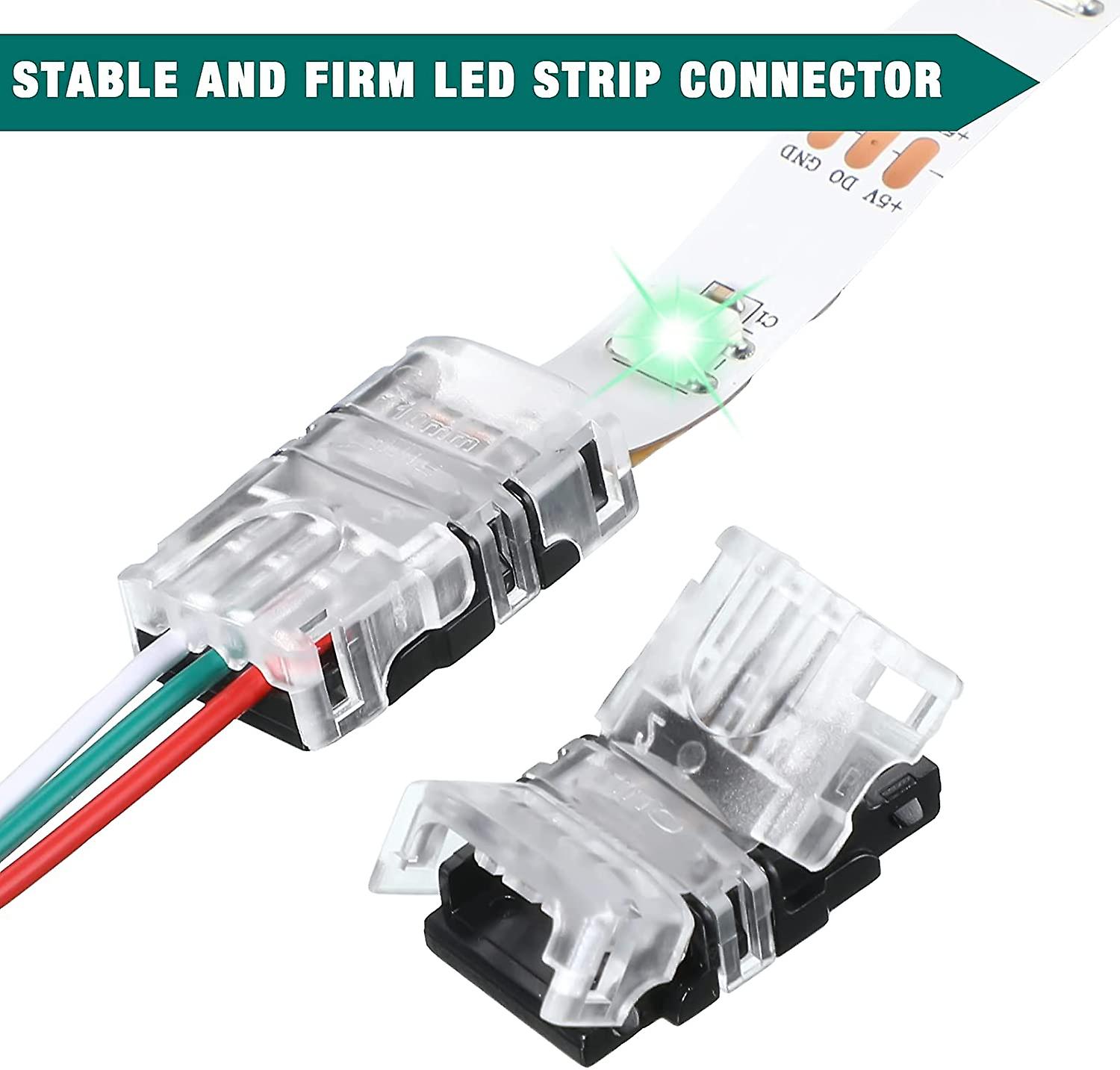 3 Pin Led Strip Connectors 10mm For Ws2811 Ws2812b Sk6812 Solderless Led Strip，w/5 Meters Long Cord (10pcs )