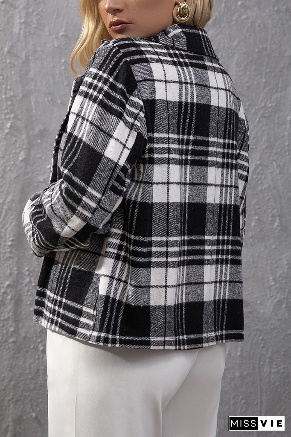 Plaid Lapel Collar Short Length Plus Size Jackets