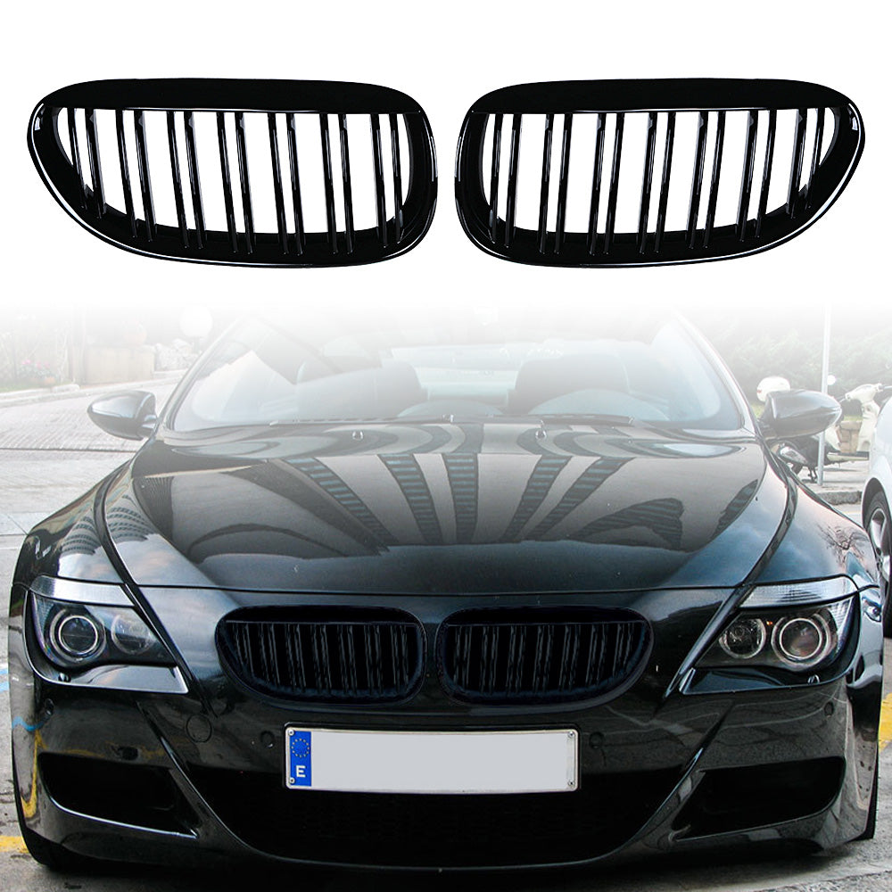 Astra Depot Glossy Black Kidney Grille Double Line Fit 2004-2010 BMW E63 E64 650i 650Ci 645Ci M6 2-Door