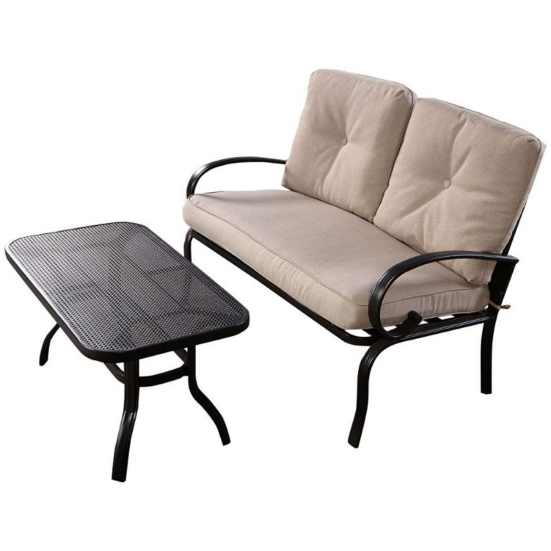 2 Pieces Patio Outdoor Cushioned Coffee Table Seat