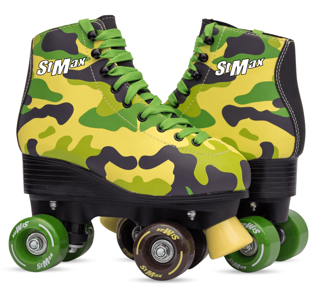 Roller Skates for Girls Boys Size 5 Green Camo for Kids Quad Derby Light with Adjustable Lace System Outdoor rollerskates Girl 4-Wheels Blades Indoor Classic Youth Toddler ABEC-7 37