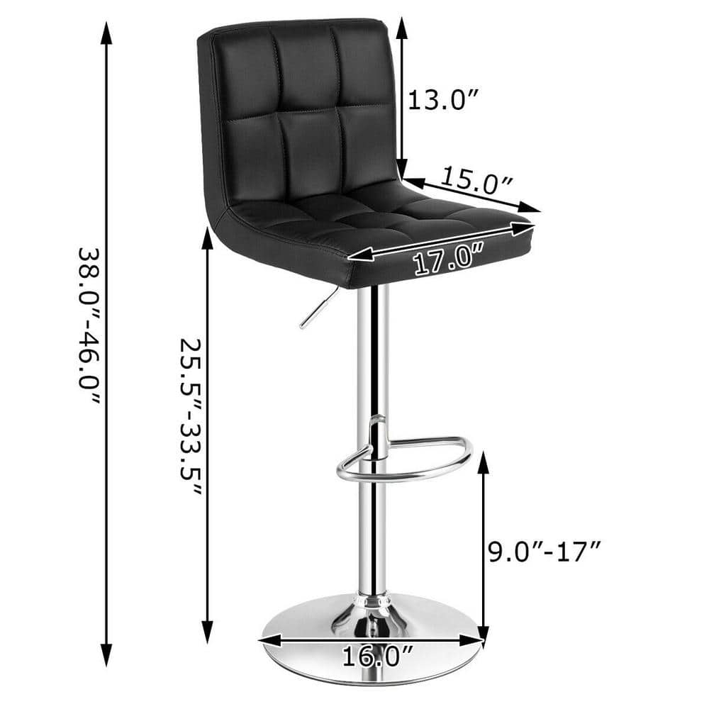 Costway Black Adjustable Armless PU Leather Bar Stool Swivel Kitchen Counter Bar Chair HW65633BK