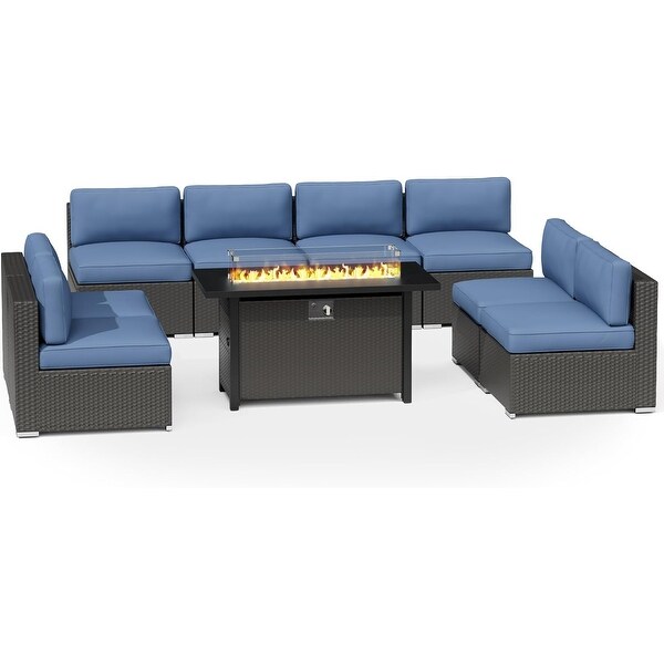 9Piece Outdoor Patio Furniture Sectional Sofa Set with Fire Pit Table