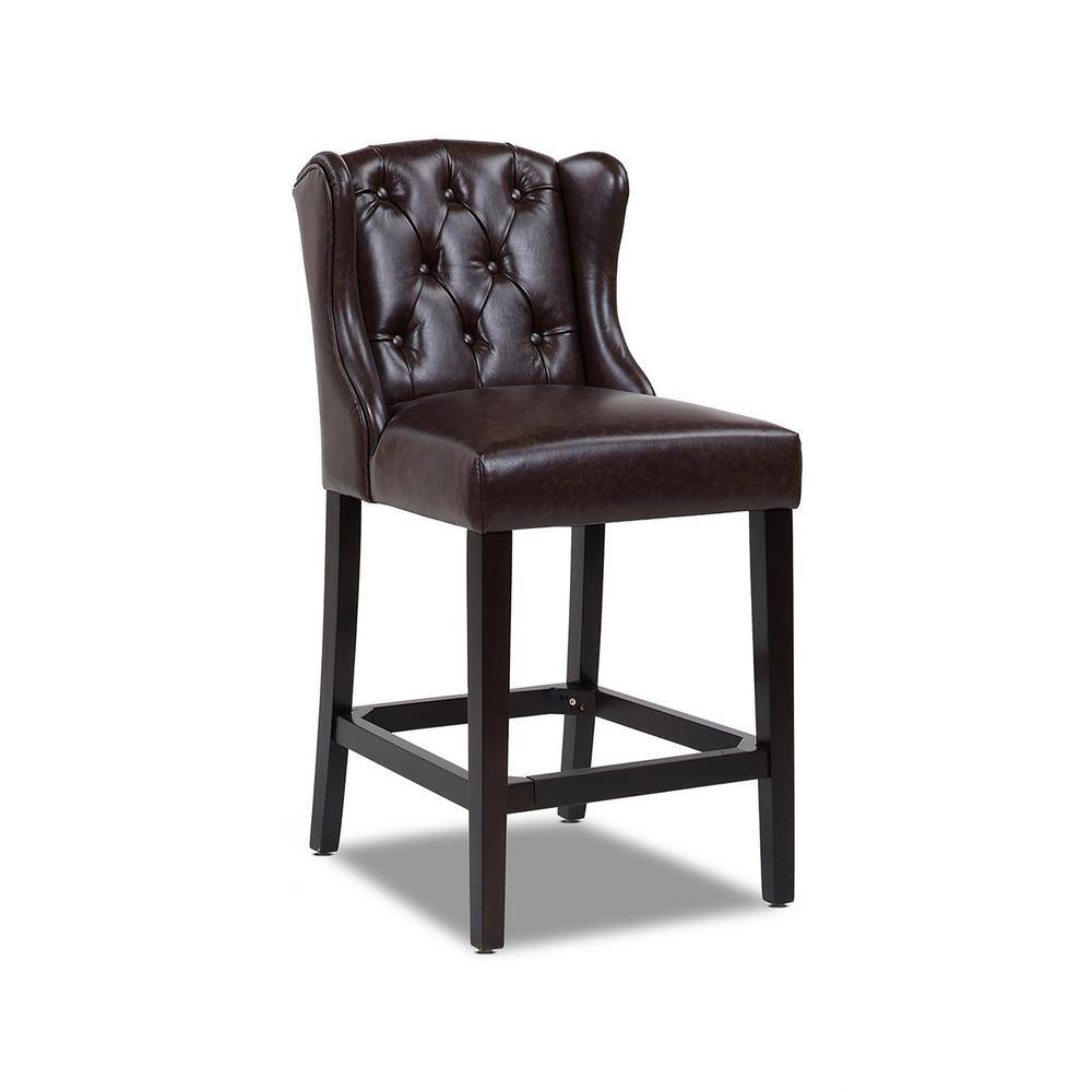 Jennifer Taylor Richmond 39.5 in.Vintage Brown Tufted Wingback Oak Wood 27 in. Counter Height Bar Stool with Faux Leather Seat 81101-MFR