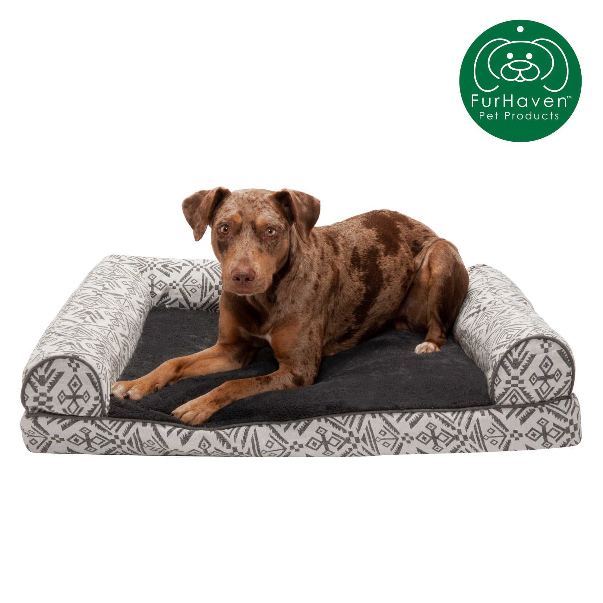 FurHaven Pet Products | Memory Foam Southwest Kilim Sofa Pet Bed for Dogs and Cats - Boulder Gray， Large