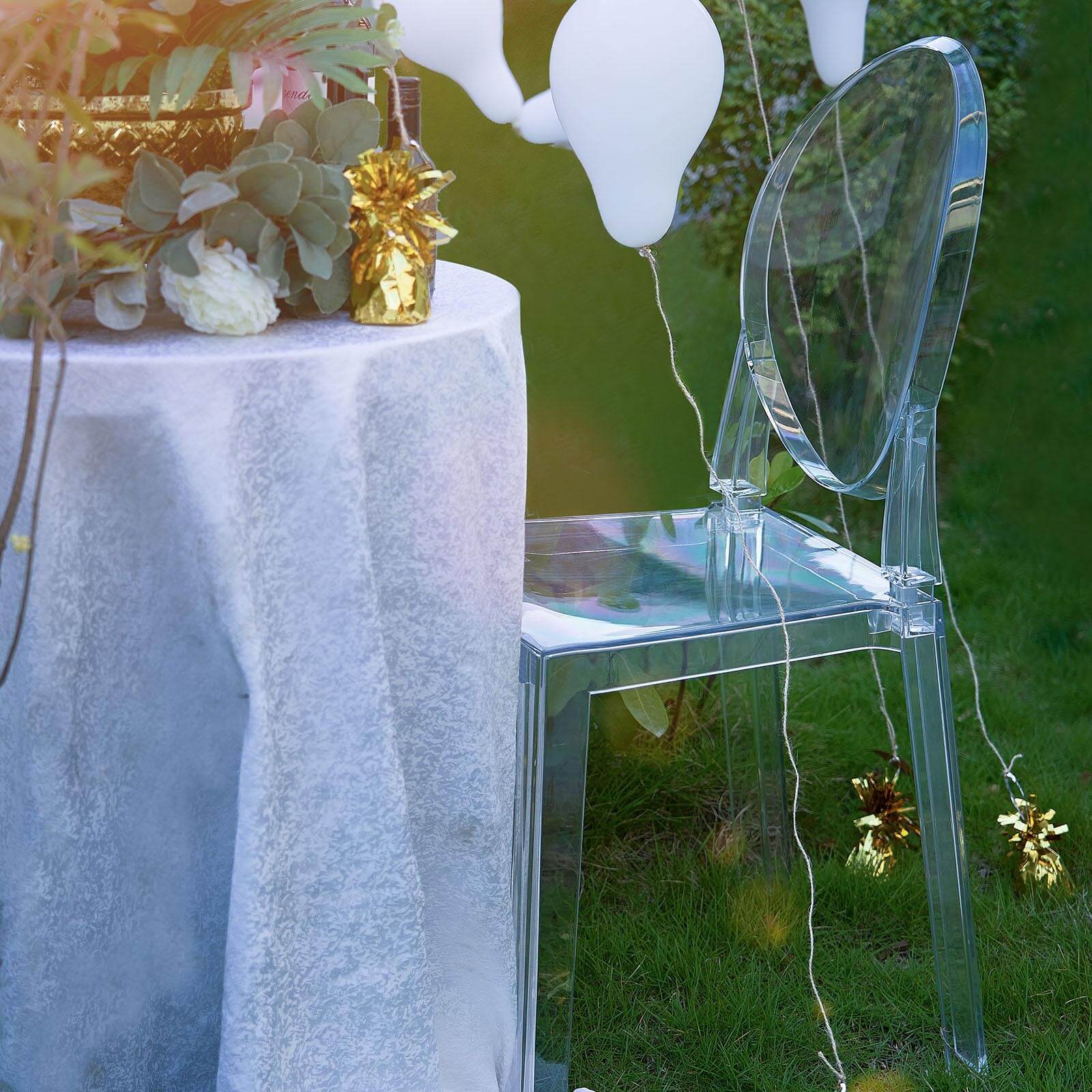 Clear Acrylic Banquet Ghost Chair With Oval Back, Transparent Armless Event Accent Chair