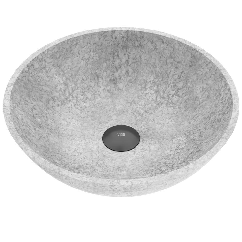 VIGO Ravenna Gothic Gray Concreto Stone 16 in. L x 16 in. W x 5 in. H Round Vessel Bathroom Sink VG04066