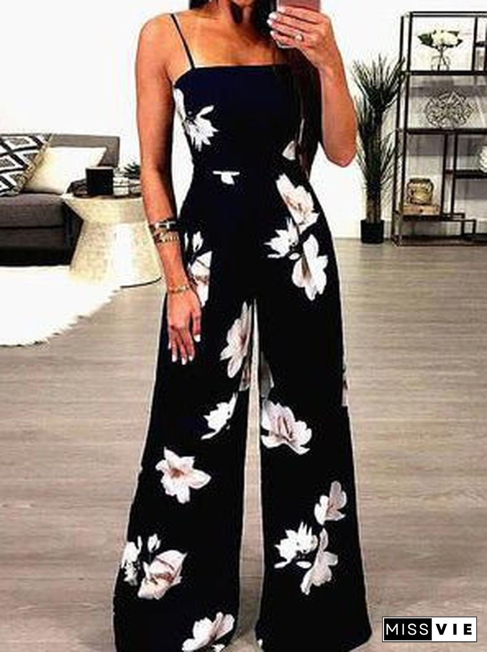 Women'S Jumpsuits Printed Sling Open Back Jumpsuit