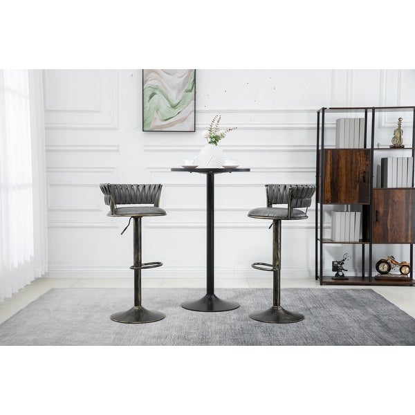 PU Fabric Swivel Adjustable Height Armless Bar Stools With Metal Footrest(set of 2)