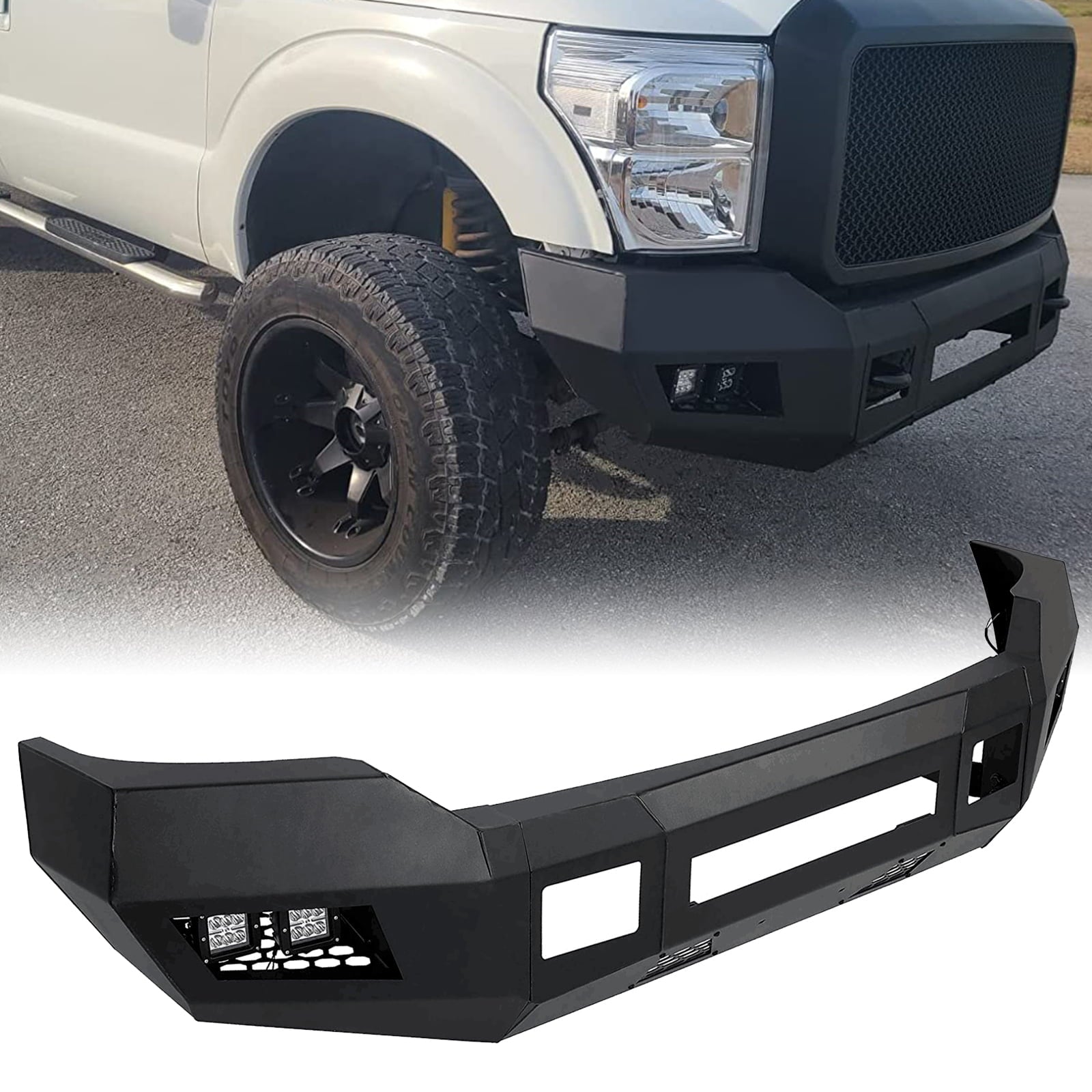 HECASA 3-Piece Modular Front Bumper for 2011-2016 Ford F250 F350 2/4WD Super Duty w/ LED Lights