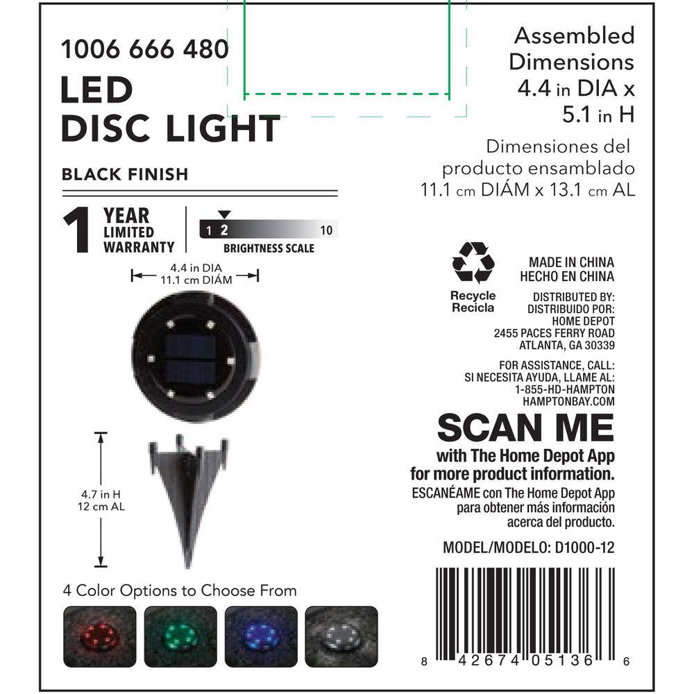 Hampton Bay Solar Black LED Disc Path Light Color Changing (4-Pack) D1000-12