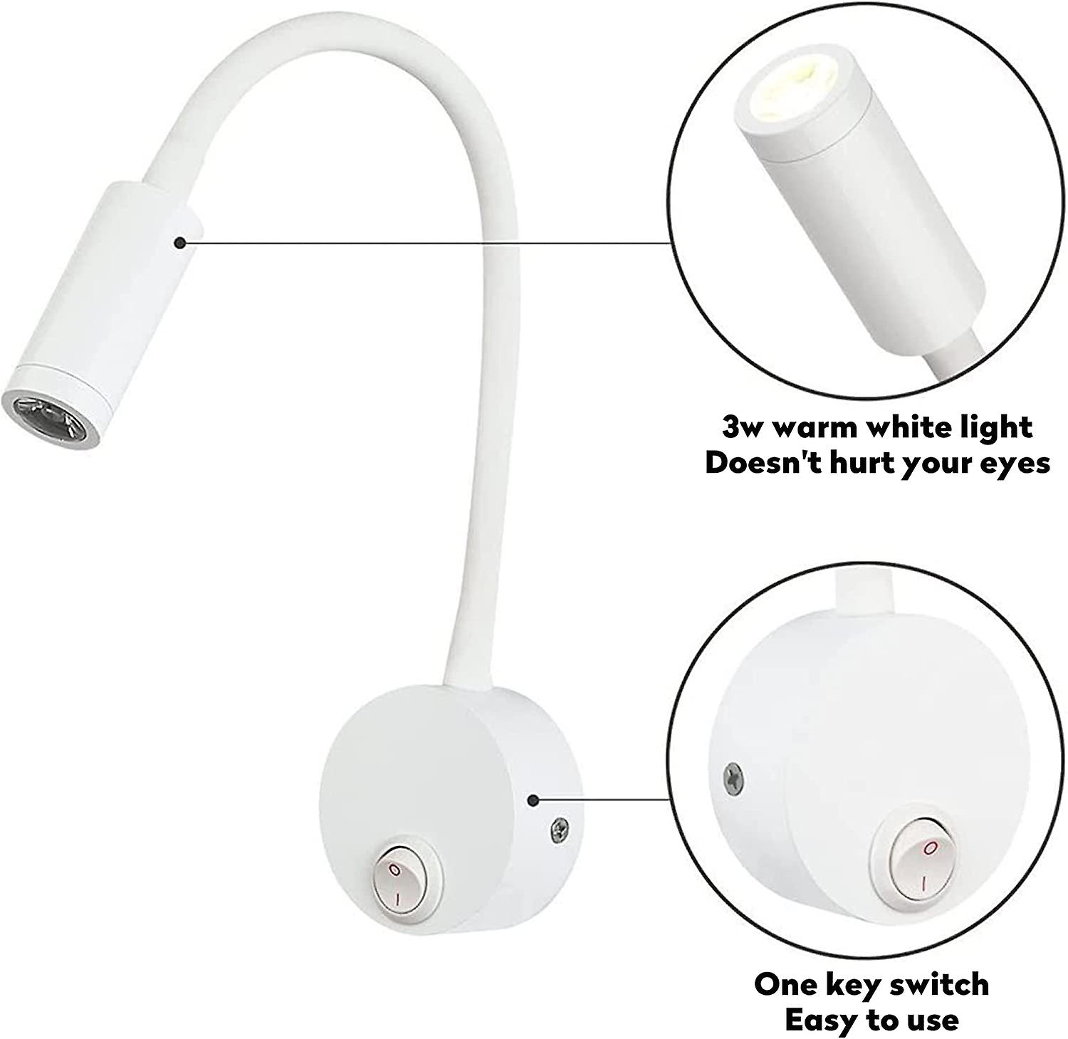 2 Pieces Led Reading Light Wall Mounted Aluminum Silver Color， Desk Lamp Warm White Light Eye Protection Design，with Switch