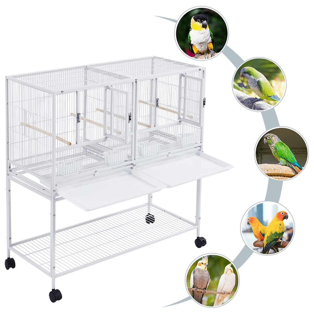 Easyfashion Rolling Bird Stackable Divided Breeder Cage for Small Birds， White