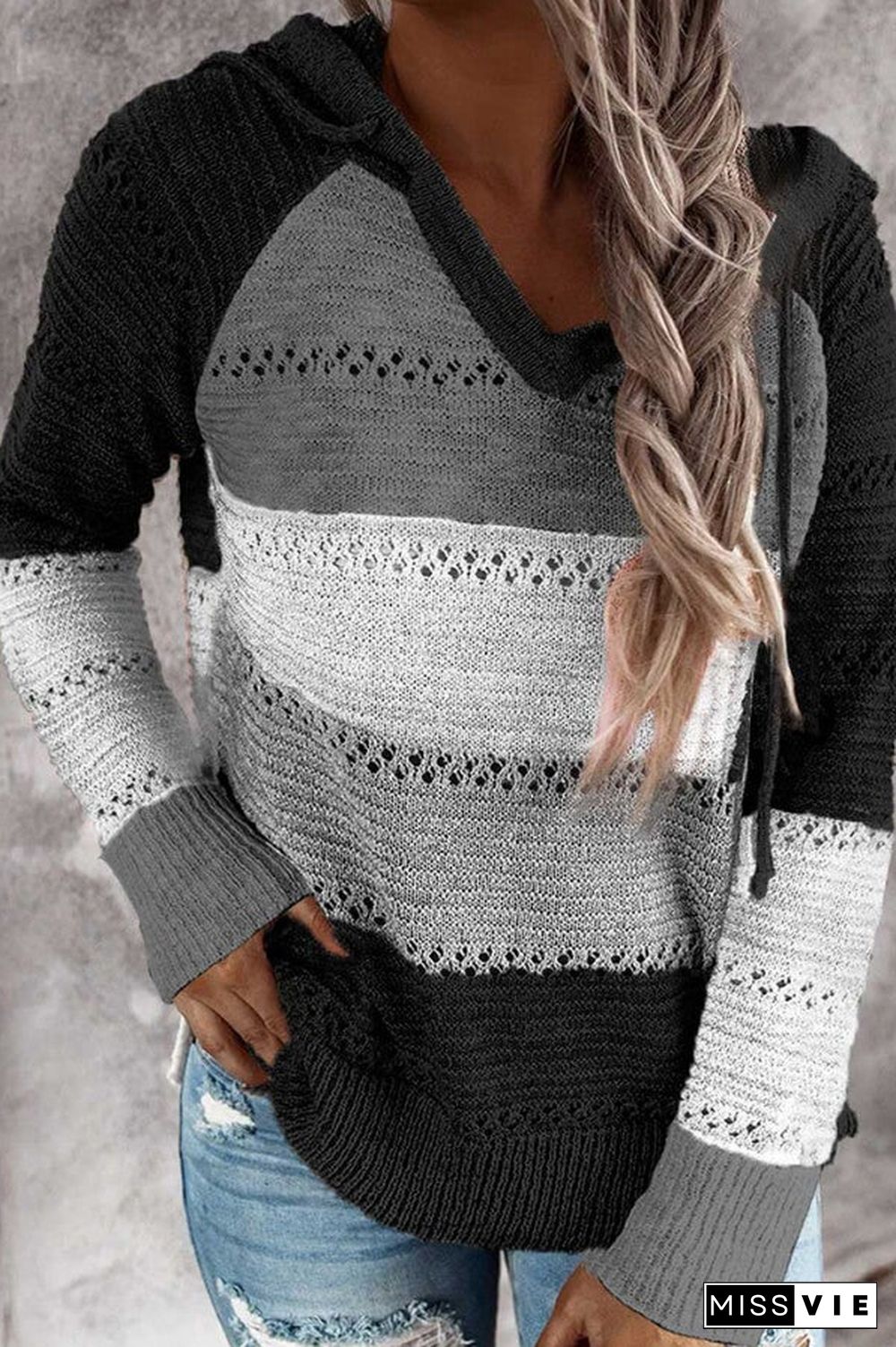 Fashion Patchwork Knitting Hoodie