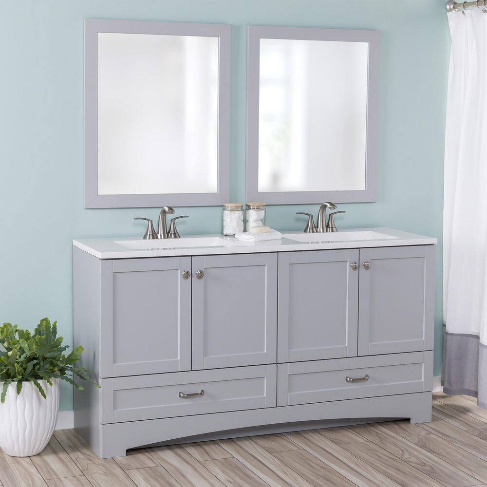 Glacier Bay Lancaster 60.25 in. W x 18.75 in. D Shaker Bath Vanity in Pearl Gray with White Cultured Marble Top LC60P2-PG