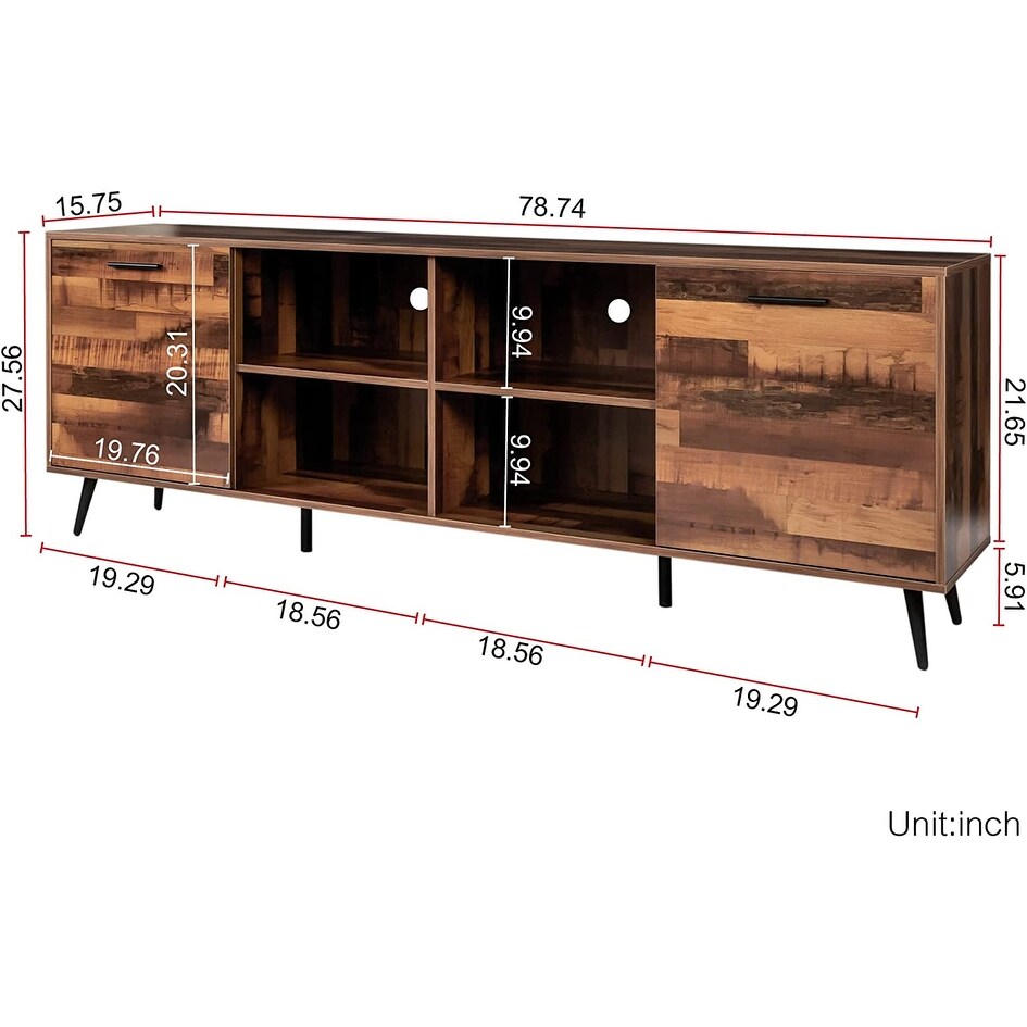 Wood TV Stand  Modern 70 inch TV Stand  Entertainment Center with Storage  High Gloss TV Cabinet for Living Room  White