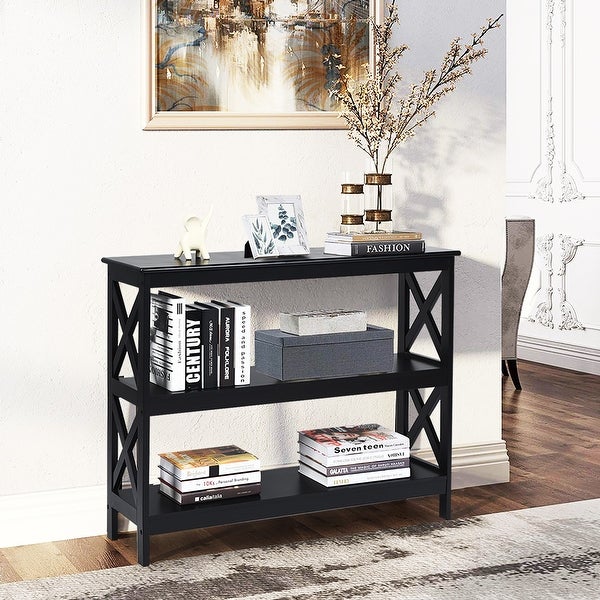 Costway 3-Tier Console Table x-Design Bookshelf Sofa Side Accent Table - 39.5'' x 12'' x 31.5''