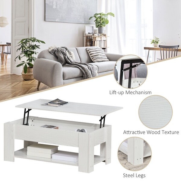 HOMCOM Lift Top Coffee Table with Hidden Storage Compartment and Open Shelf，Pop Up Coffee Table for Living Room