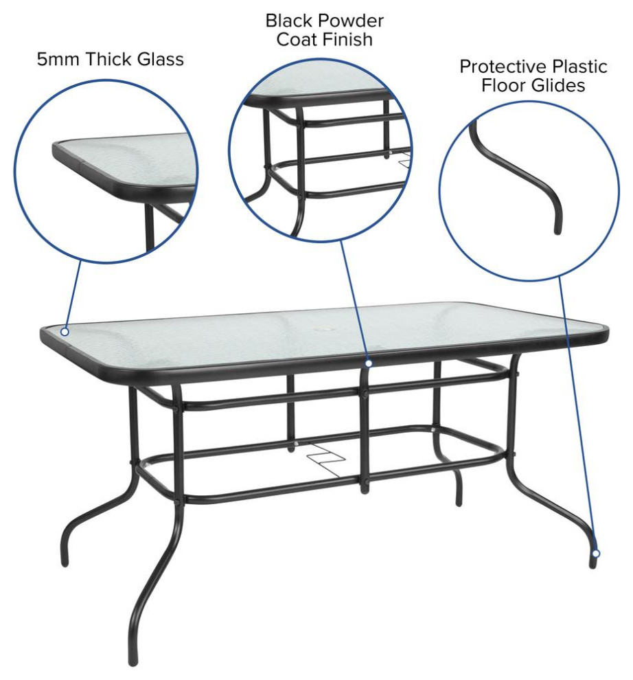 5 Piece Outdoor Patio Dining Set   55 Tempered Glass Patio Table with...   Transitional   Outdoor Dining Sets   by Pot Racks Plus  Houzz