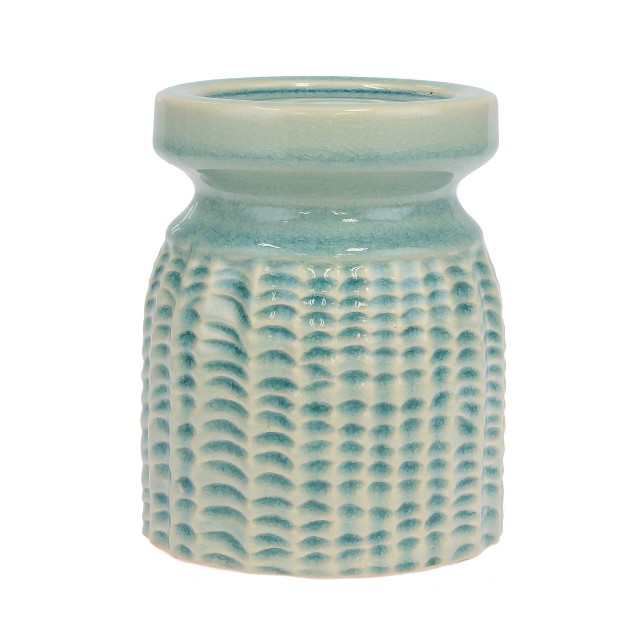 Decorative Coastal Ceramic Pillar Candle Holder Seafoam Green Stonebriar Collection