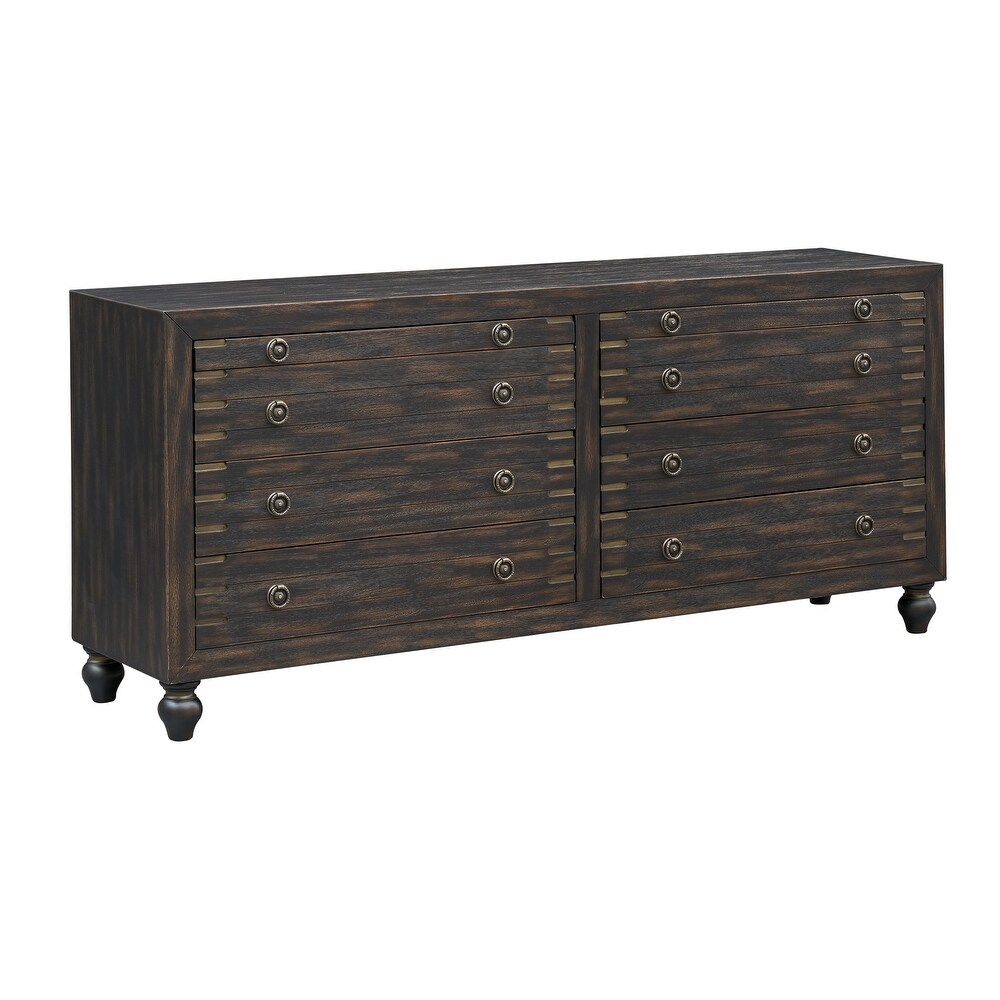 Mid century Modern Six Drawer Storage Credenza/Sideboard with Pull out Trays   Weathered Black