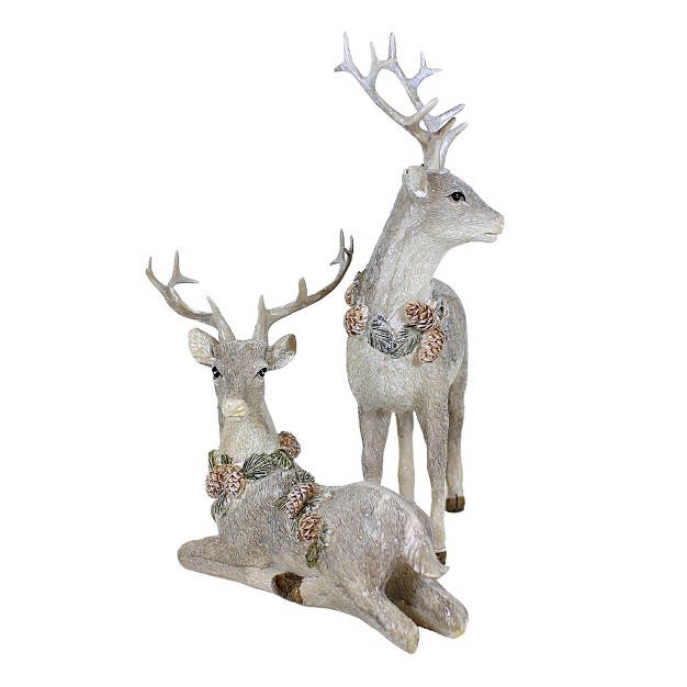 Option 2 Stags With Neck Wreaths Set Of Stags 10 0 Inches Christmas Winter Pinecones A73289 Polyresin Gray