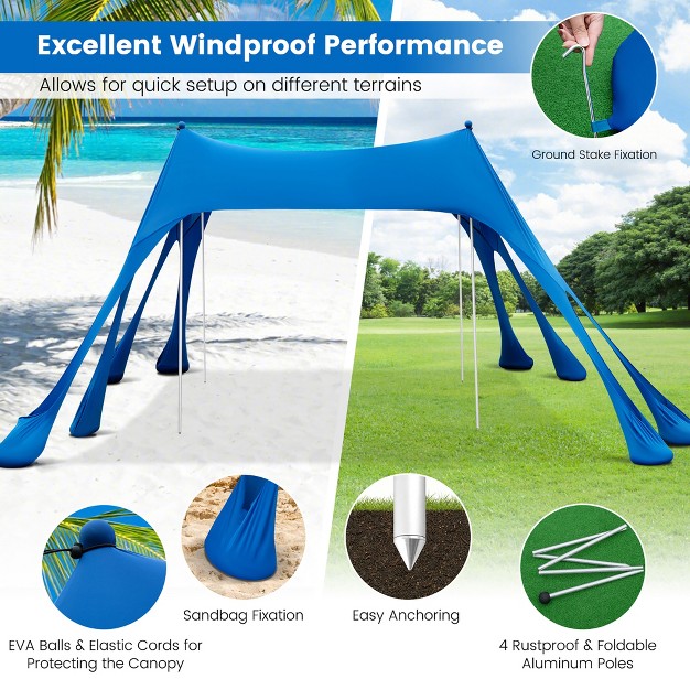 Costway 10 X 10 Ft Beach Sunshade Canopy Upf50 With Carry Bag amp 8 Sandbags amp 3 Shovels