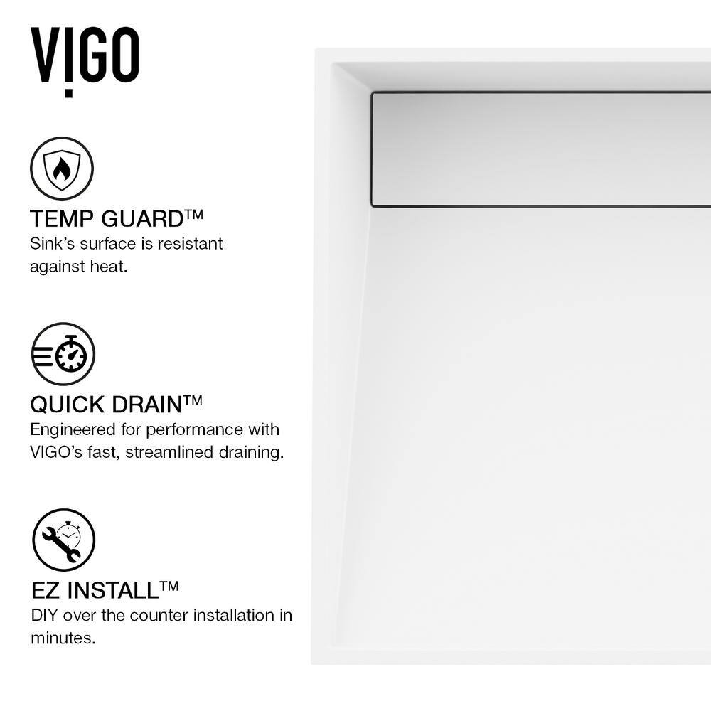 VIGO Starr Modern White Matte Stone 23 in. L x 15 in. W x 5 in. H Rectangular Vessel Bathroom Sink VG04028