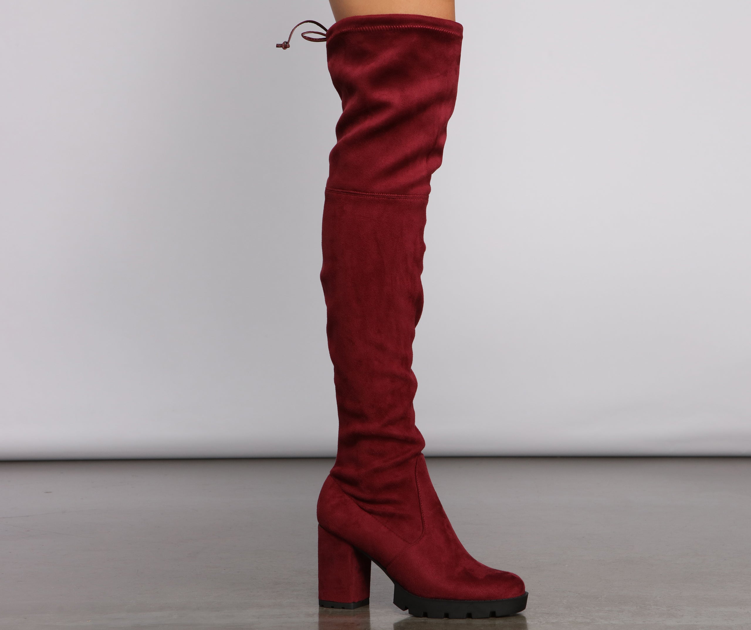 Faux Suede Over The Knee Lug Sole Boots