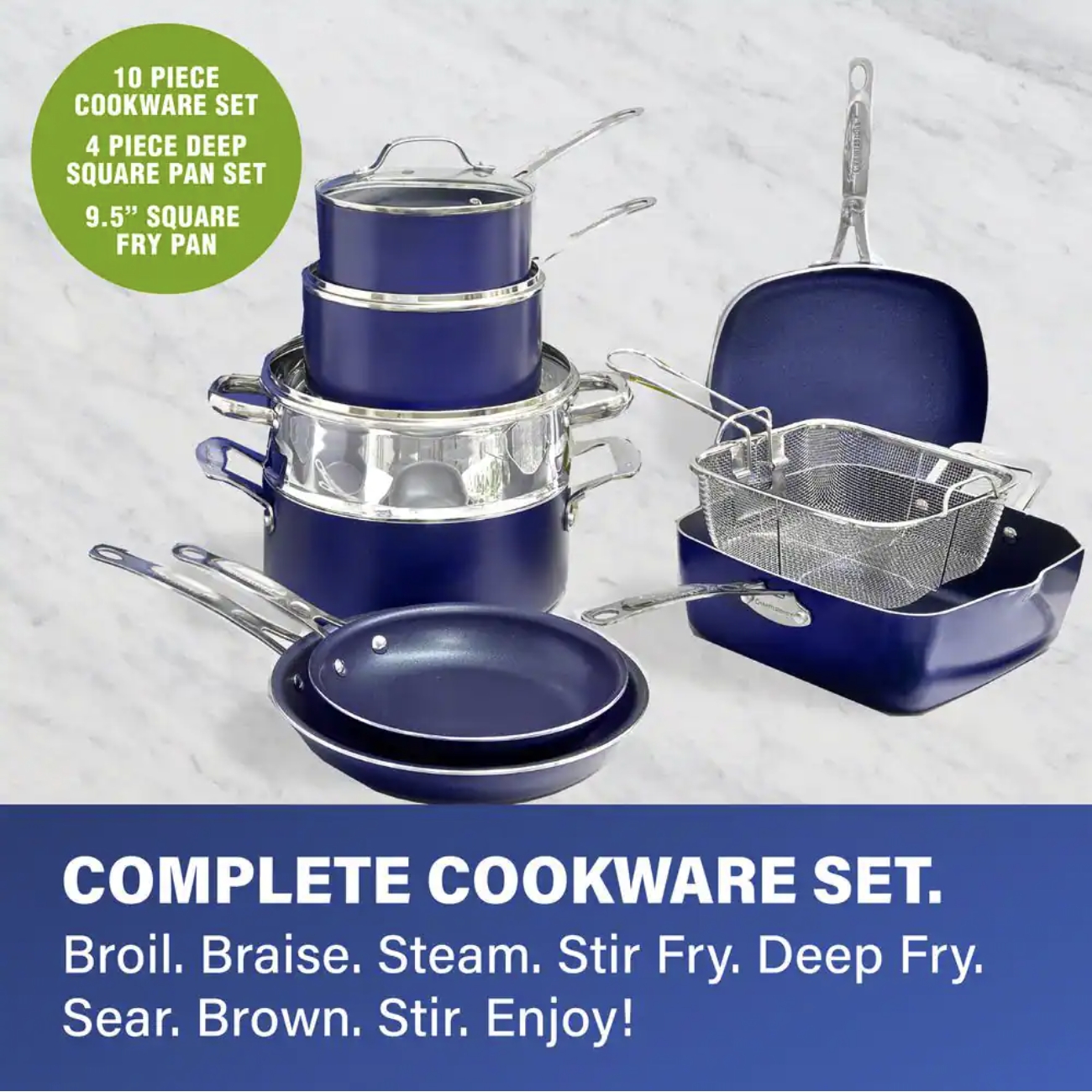 Granitestone Classic Blue 20-Piece Aluminum Ultra-Durable Non-Stick Diamond Infused Cookware and Bakeware Set