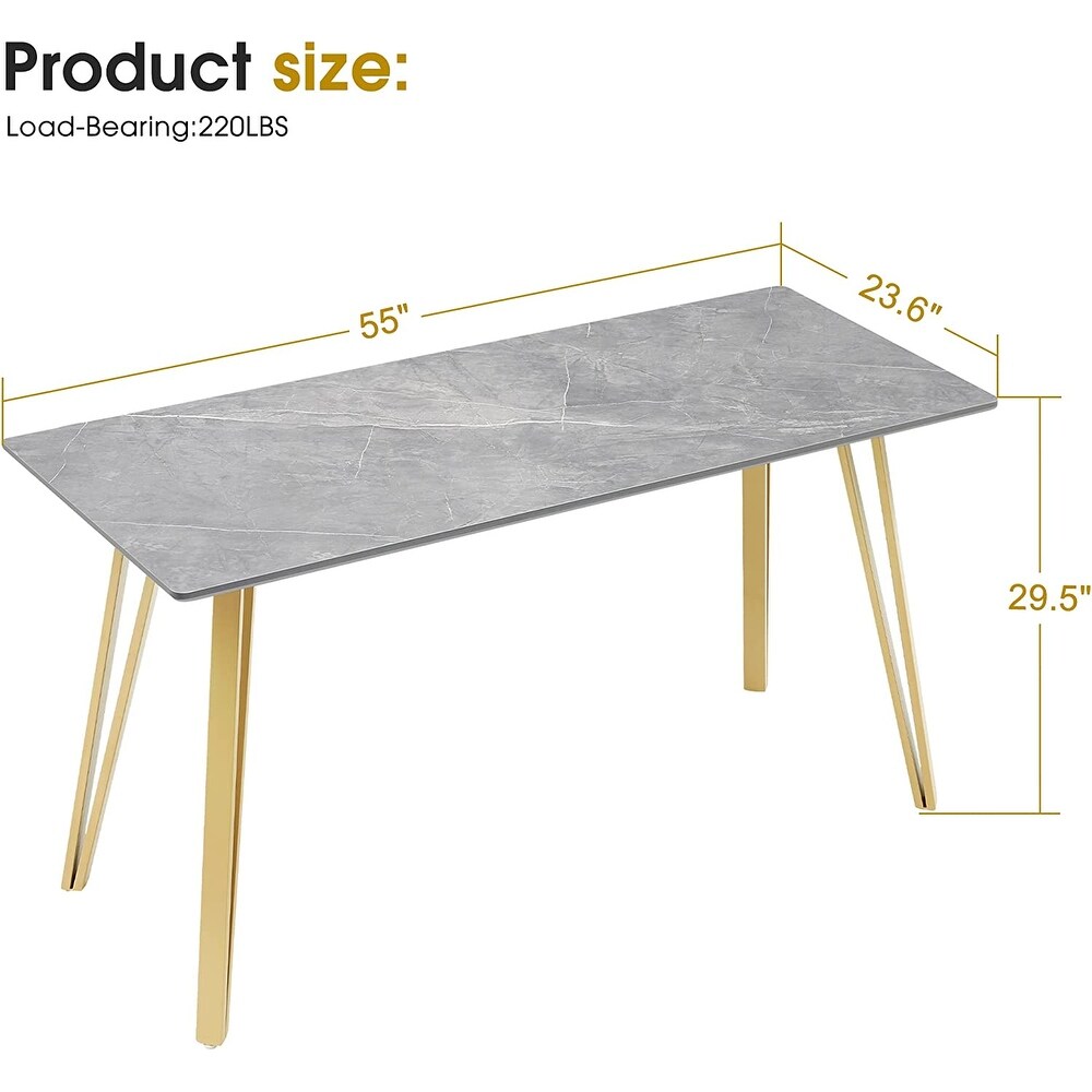 Ivinta White Marble Dining Table  Modern Rectangle 55 inch Dining Room Table for 4/6