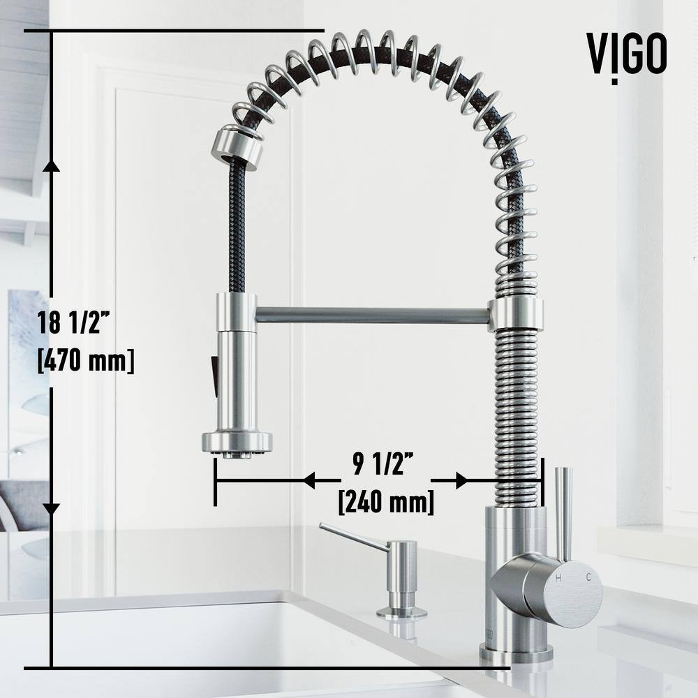 VIGO Edison Single Handle Pull-Down Sprayer Kitchen Faucet Set with Soap Dispenser in Stainless Steel VG02001STK5