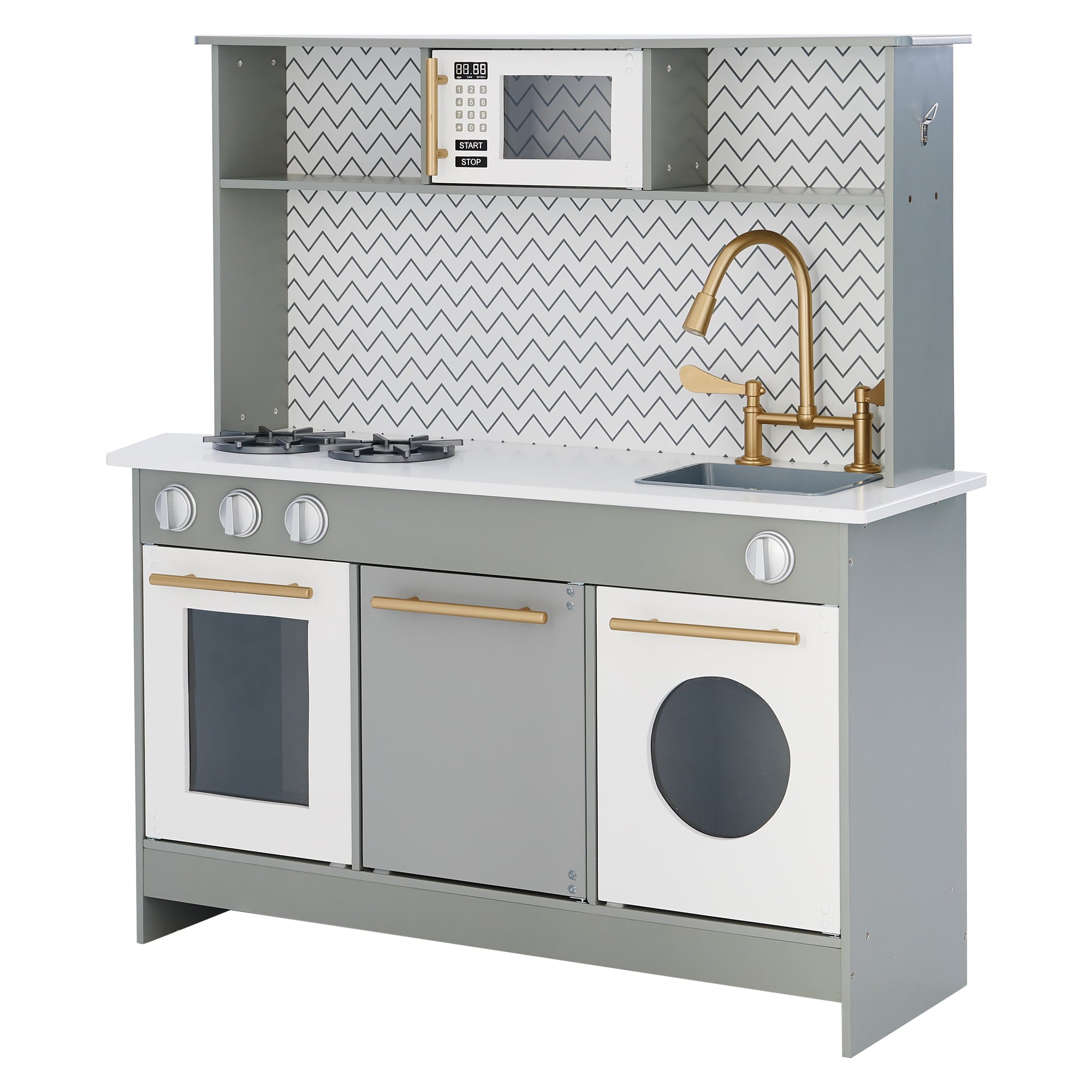 Teamson Kids Little Chef Berlin Modern Play Kitchen Set with 6 Accessories, Gray/White