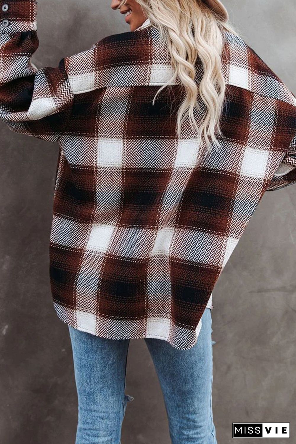 Plaid Pocket Open Button Jackets