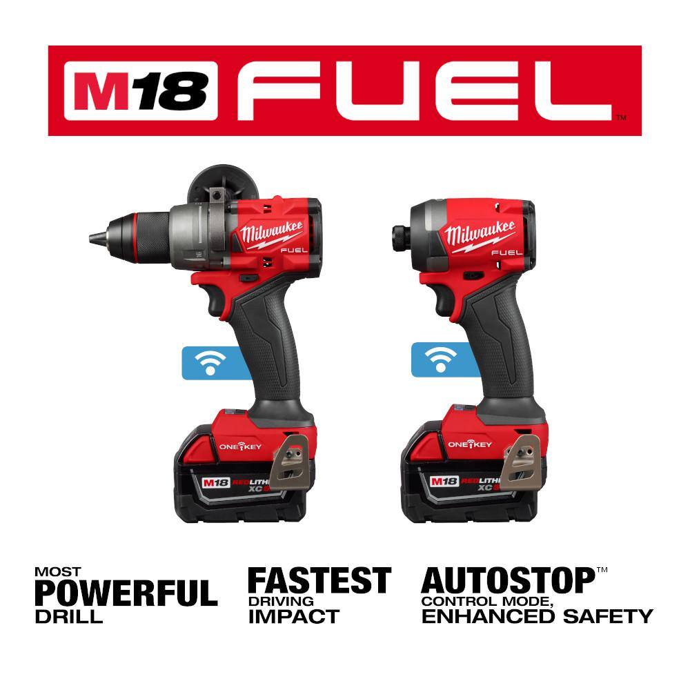 MW M18 FUEL ONE-KEY 18V Lithium-Ion Brushless Cordless Hammer DrillImpact Driver Combo Kit Two 5.0 Ah Batteries Case 3696-22