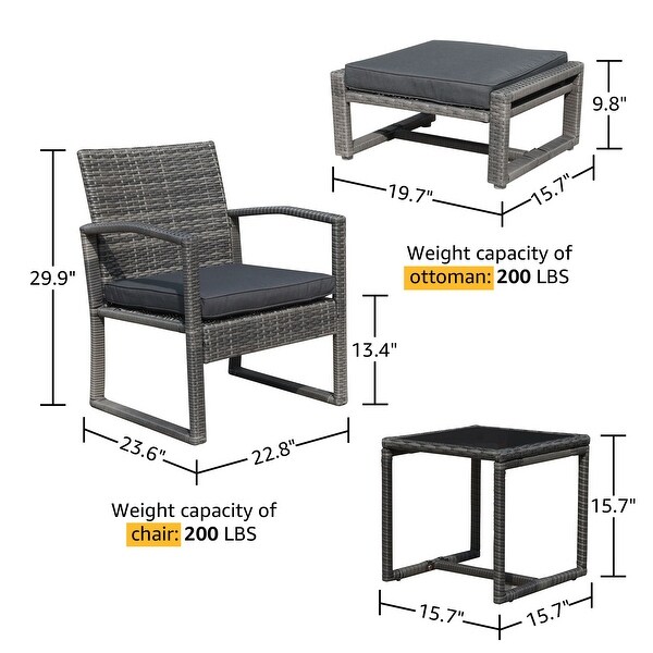 5Piece Patio Wicker Chat Set with Armchairs，Ottomans and Side Table