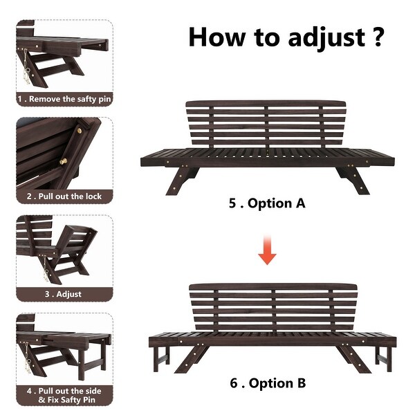 3-seater Sofa Outdoor Adjustable Patio Expandable and Multifunctional Daybed， Wooden Chaise Lounge with Cushions for Small Places - Overstock - 37248098