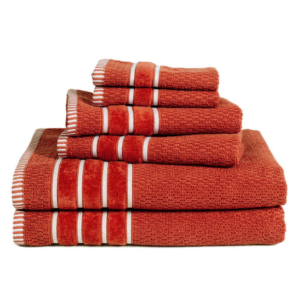 6-Piece Bath Towel Set 100% Cotton Rice Weave Pattern (Brick Orange) 785029ESI