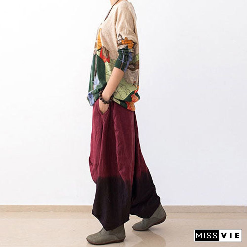 autumn pants gradient burgundy linen pants loose harem pants