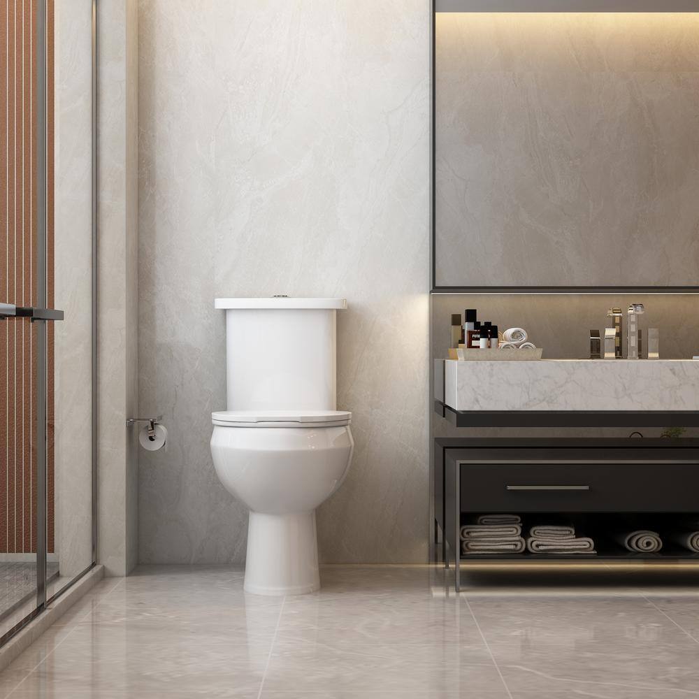 Two-Piece 1.11.6 GPF Dual Flush Elongated Toilet in White Seat Included HKD-TPT2468T-W