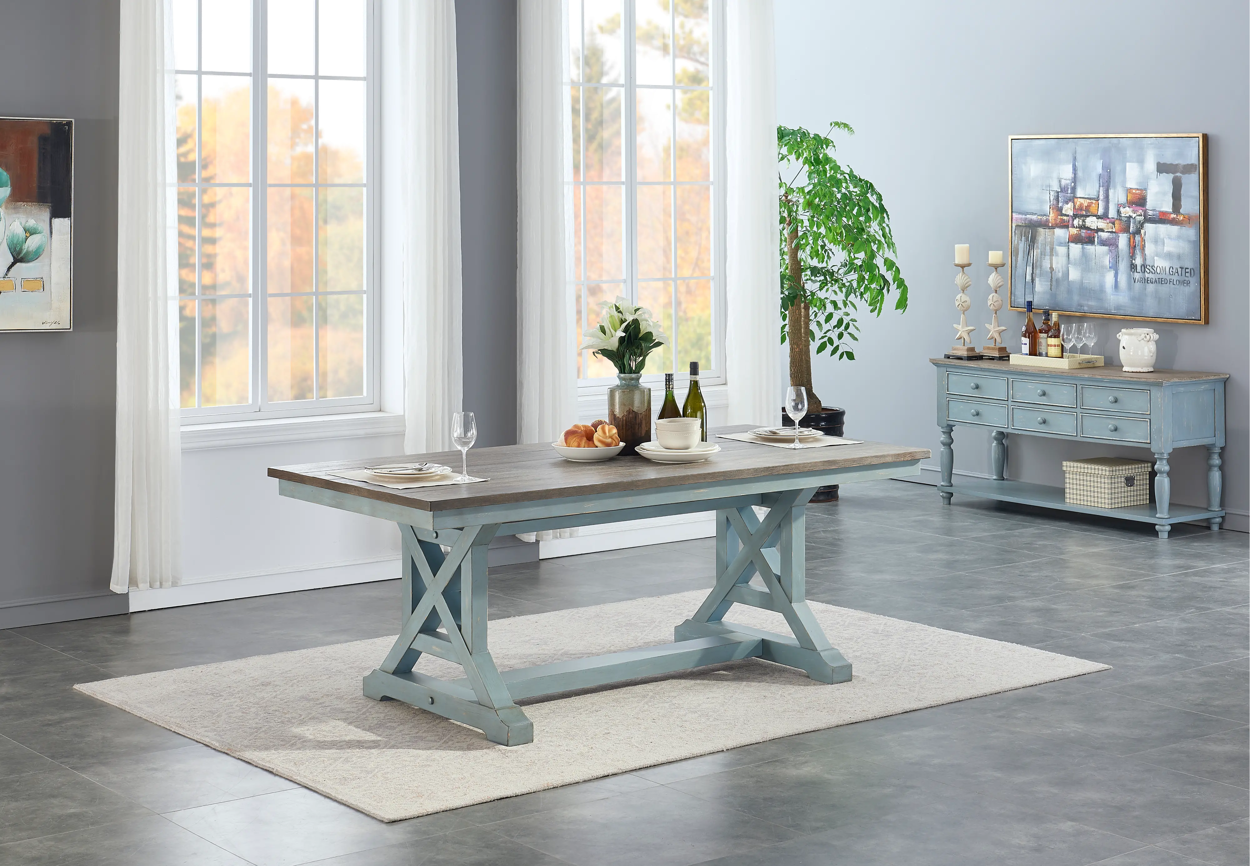 Bar Harbor Blue Six Drawer Console Table